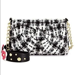 Betsey Johnson Tweed Studded Shoulder Handbag B/W